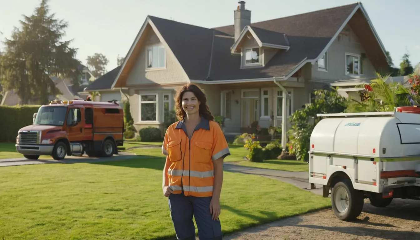 A friendly septic provider talking with a homeowner in a front yard in the The Village of Indian Hill area
